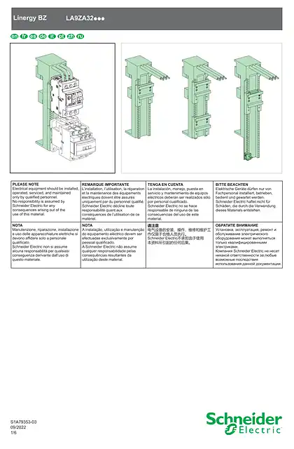 schneider施耐德Linergy BZ - Busbar plate for TeSys devices - 说明页